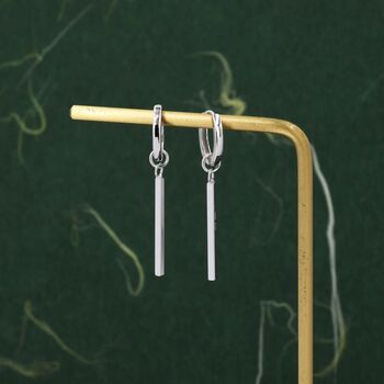 Sterling Silver Long Bars Huggie Hoop Earrings, 8 of 12
