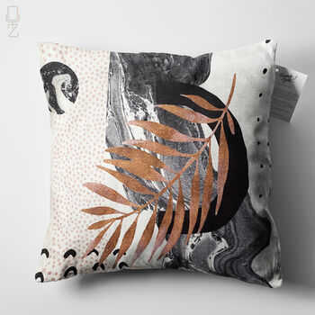 Brown And Black Cushion Cover With Leaves And Marble, 4 of 5