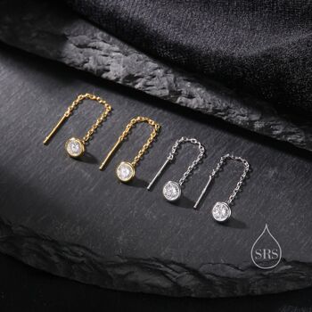 Bezel Cz Crystal Threader Earrings In Sterling Silver, 3 of 10