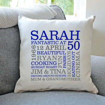 Personalised 50th Birthday Word Art Cushion, 7 of 9