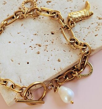 Western Cowboy Boot Gold Plated Charm Bracelet, 6 of 9