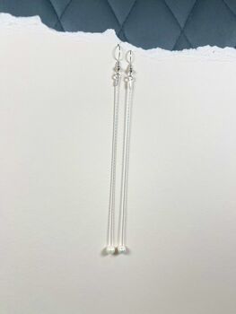 Single Pearl Long Drop Sterling Silver Earrings, 6 of 6