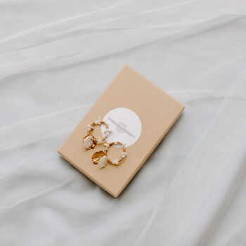 Gold And Ivory Mother Of Pearl Beaded Hoop Bridal Earrings, 2 of 3