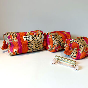 Quilted Cotton Tiger Print Cosmetics Three Set, 2 of 4