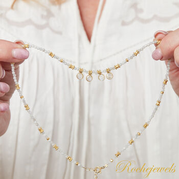 White Moonstone Short Gold And Silver Beaded Charm Necklace, 3 of 6