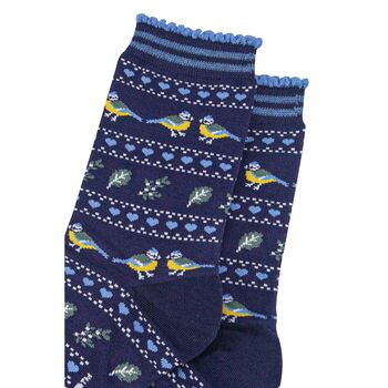 Blue Tits Fair Isle Bamboo Socks Womens Navy, 2 of 4