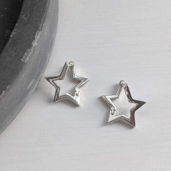 Sterling Silver Twisted Star Hoop Earrings, 2 of 8