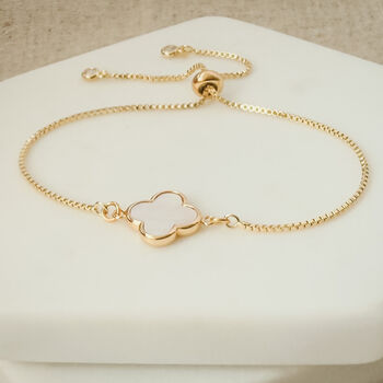 Gold Plated Mother Of Pearl Clover Slider Bracelet, 4 of 4