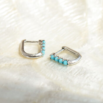 Sterling Silver Turquoise Rectangular Hoop Earrings, 2 of 8