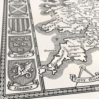 Anglo Saxon Britain Map Hand Drawn Fine Art Print, 4 of 12