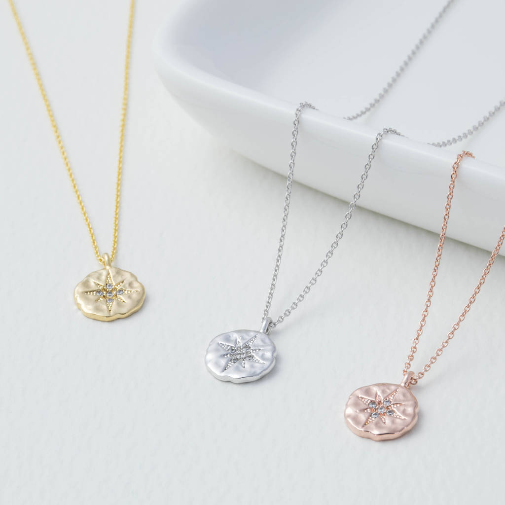 crystal star hammered disc necklace by evy designs | notonthehighstreet.com