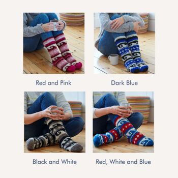 Fair Trade Hand Knitted Scandi Woollen Slipper Socks, 3 of 12