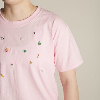 Unisex Hand Embroidered Pink Food T Shirt, 10 of 12