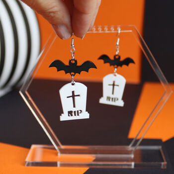 Halloween Bat And Tombstone Earrings, 2 of 5