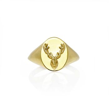 Deer Signet Ring Solid Gold, 2 of 6