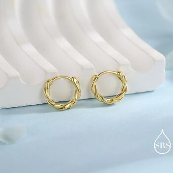 Sterling Silver Dainty Hoop Earrings With Braided Details, 6 of 11