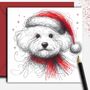 Bichon Frise Dog Christmas Card. Pawtrait Hat And Scarf, thumbnail 1 of 2