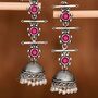 Long Red Triple Layered Enamel Indian Boho Earring, thumbnail 1 of 3