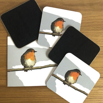 Set Of Christmas Robin Coasters With Gift Card, 3 of 3