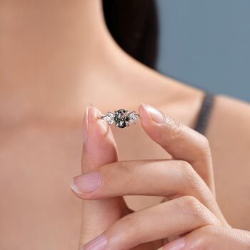 Sterling Silver Oval Cabochon Moss Agate With Cz Engagement Ring, 6 of 12