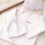White Christening Bubble Cardigan And Hat Set, thumbnail 2 of 12