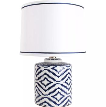 Ceramic Lamp Ikat Blue With White Shade, 2 of 3