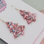 Large Pink And Blue Christmas Tree Earrings, thumbnail 2 of 4