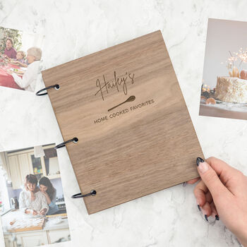 Personalised Wooden Recipe Book For Bakers, 9 of 11