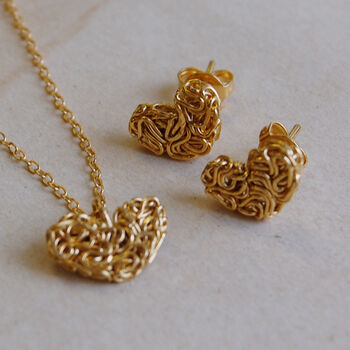 Mesh Heart Gold Plated Sterling Silver Necklace, 6 of 9
