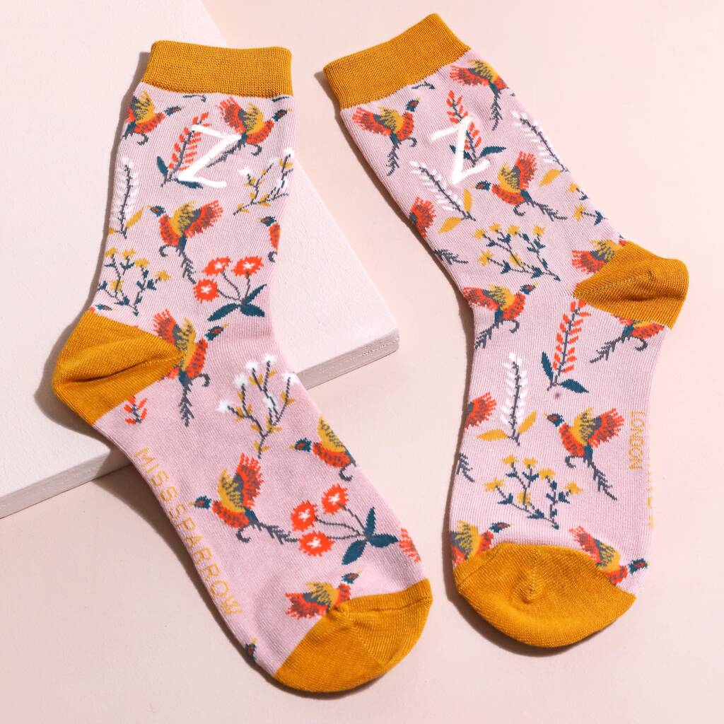Personalised Miss Sparrow Bamboo Floral Pheasant Socks, 1 of 3