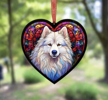 Samoyed Stained Glass Effect Heart Suncatcher, 4 of 5