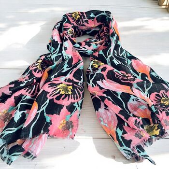 Black Floral Metallic Shimmer Scarf, 2 of 5