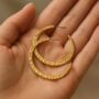 Large Gold Plated Hammered Hoop Earrings, thumbnail 1 of 7