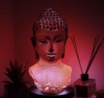Glowing Buddha Head Lamp With Stand, 8 of 9