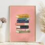 Pink Book Stack Print Book Lovers Gift, thumbnail 2 of 4