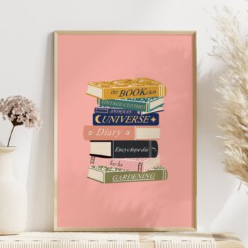 Pink Book Stack Print Book Lovers Gift, 2 of 4