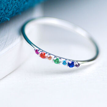 Sterling Silver Narrow Rainbow Stone Ring, 2 of 8