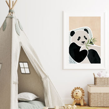 Panda Scandi Nursery Decor Art Print Beige Neutral, 2 of 4