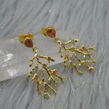Green Pink Tourmaline Earrings: Gold Plated Sterling Silver, October Birthstone, 6 of 9