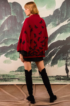 Black Embroidered Butterflies Wine Short Kimono, 2 of 7