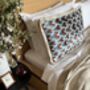 Modern, Oblong, Velvet, Ikat, Cushion With Silk Tassels Brown, Blue, Cream Herringbone Pattern Design, thumbnail 1 of 10
