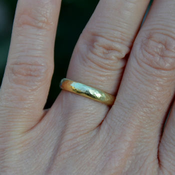 Hammered Effect Wedding Band In 18ct Yellow Gold, 4 of 4