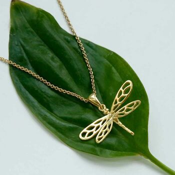 Gold Plated Sterling Silver Dragonfly Necklace, 2 of 4