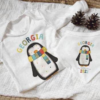 Personalised First Christmas Penguin Outfit Set, 2 of 7