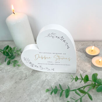 Personalised Large White Wooden Wreath Memorial Freestanding Heart, 4 of 5