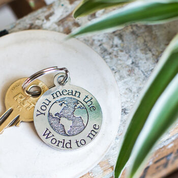 The World To Me Personalised Round Pewter Keyring, 8 of 9