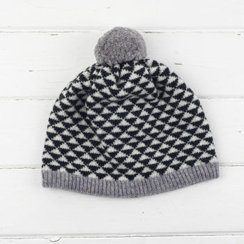 Triangle Knitted Pom Pom Hat, 2 of 5