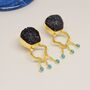Black Agate, Turquoise Gold Earrings, thumbnail 3 of 7