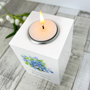 Personalised Forget Me Not White Memorial Tea Light Holder, 3 of 6