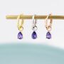 Amethyst Purple Cz Droplet Hoop Earrings, thumbnail 1 of 12